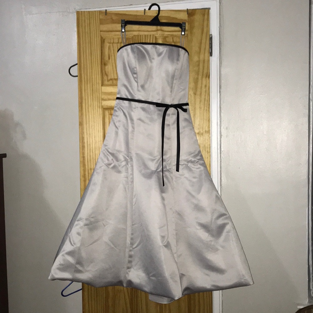 Formal Strapless Empire  Waist Sash Satin Dress